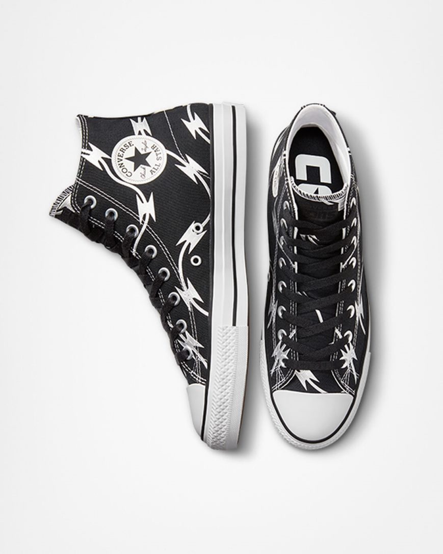 Zapatillas Skate Converse CONS Chuck Taylor All Star Pro Razor Wire Mujer Negras Plateadas Blancas | PE 0L4852